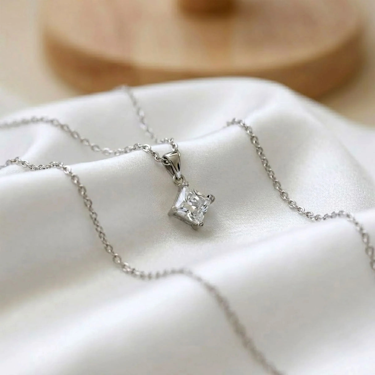 Krystal Couture Square-Cut Pendant Necklace Embellished with SWAROVSKI Crystals in White Gold