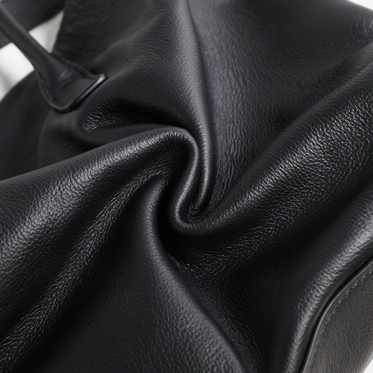 Pebbled Leather Wing Tote Bag - Black