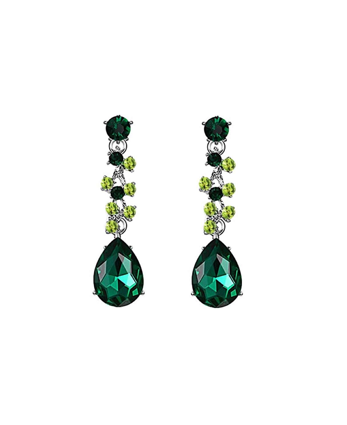 Liv Oliver 18K White Gold Green Chandelier Earrings