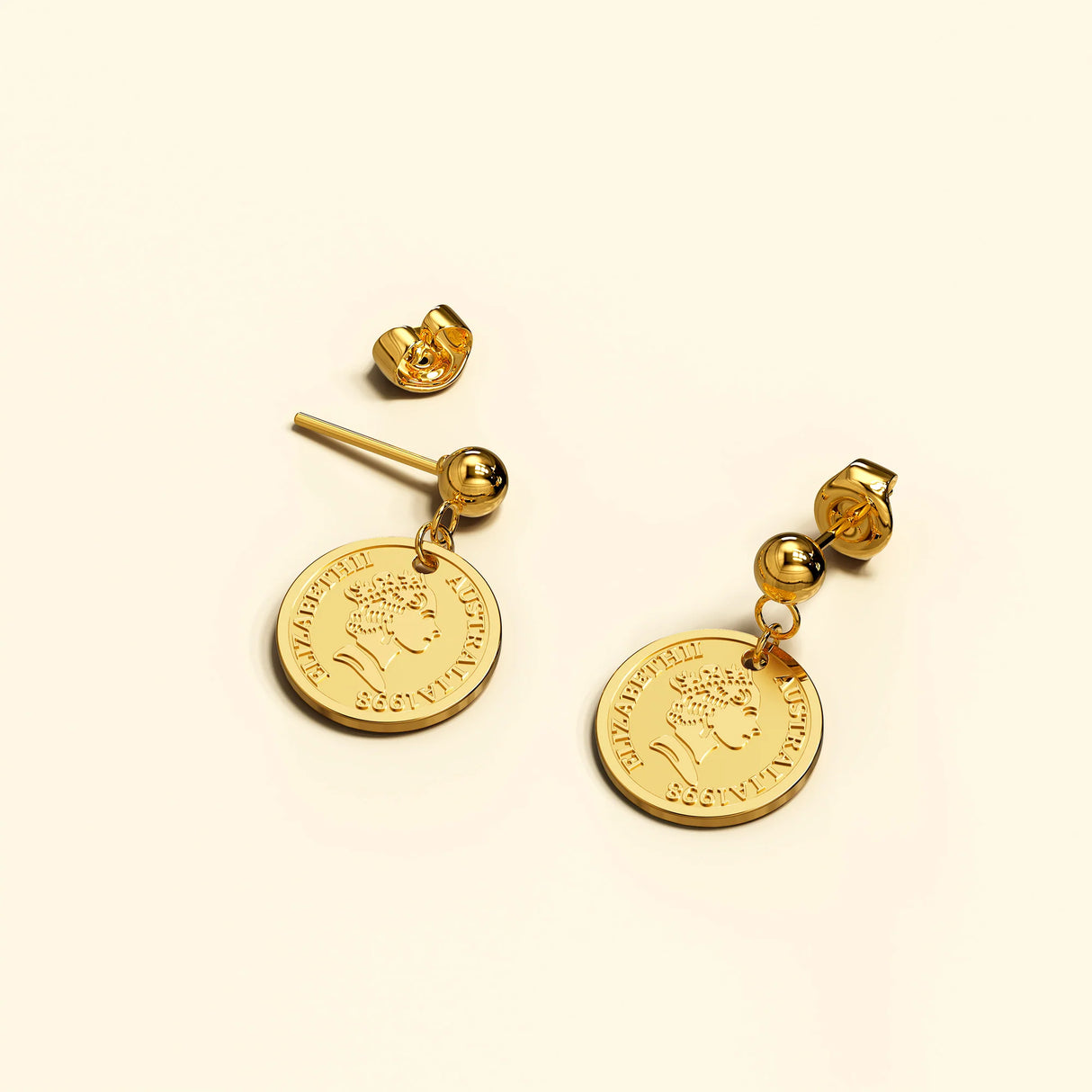 Bullion Gold Coin Drop Gold Layered Earrings