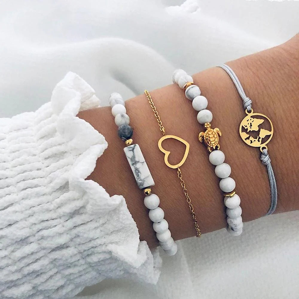 Bohemian 4-Piece Charm Bead Bracelet Set