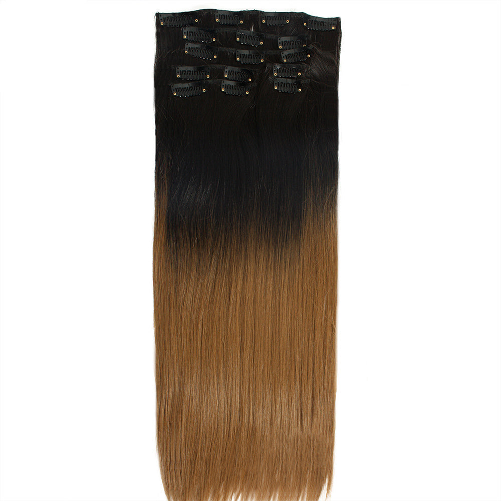 2Pcs 22" Twotone Ombre High Grade Brown Straight 7Piece 16Clips Hair Extension 06 2X