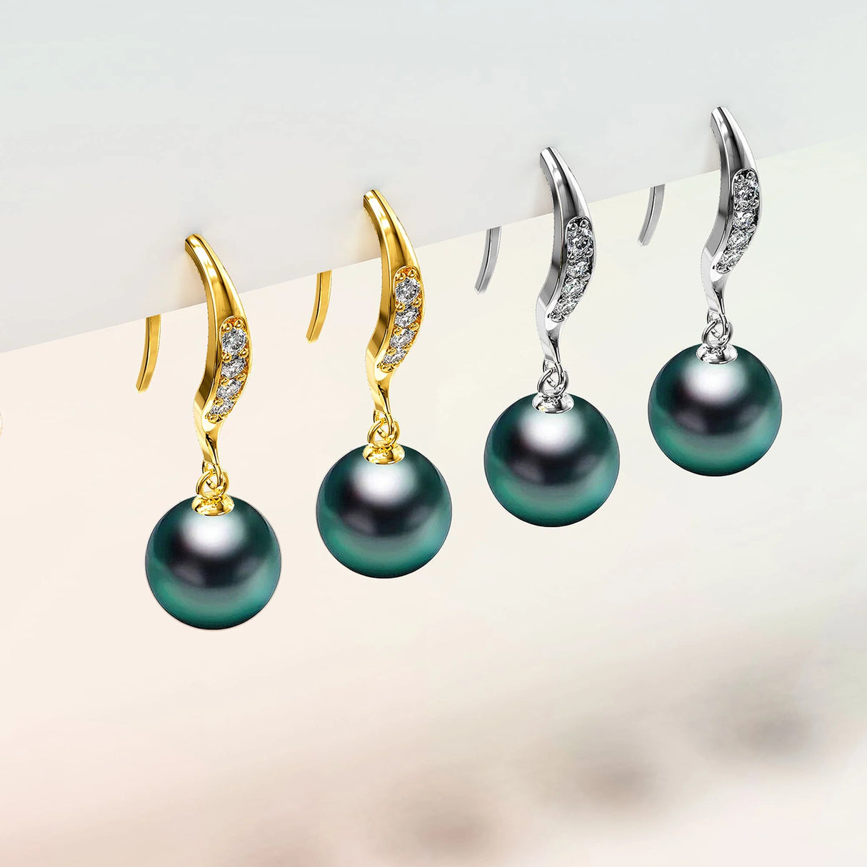 Krystal Couture Chivalry Pearl Drop Earrings Embellished with Swarovski Crystals Iridescent Tahitian Look Pearls