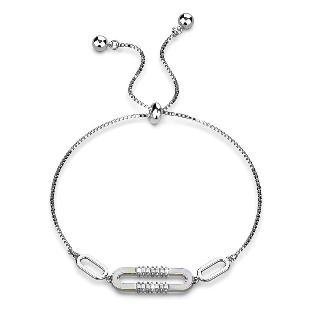 Bullion Gold Possession Diamonelle on Mother of Pearl Shell Adjustable Slider Bracelet Gold