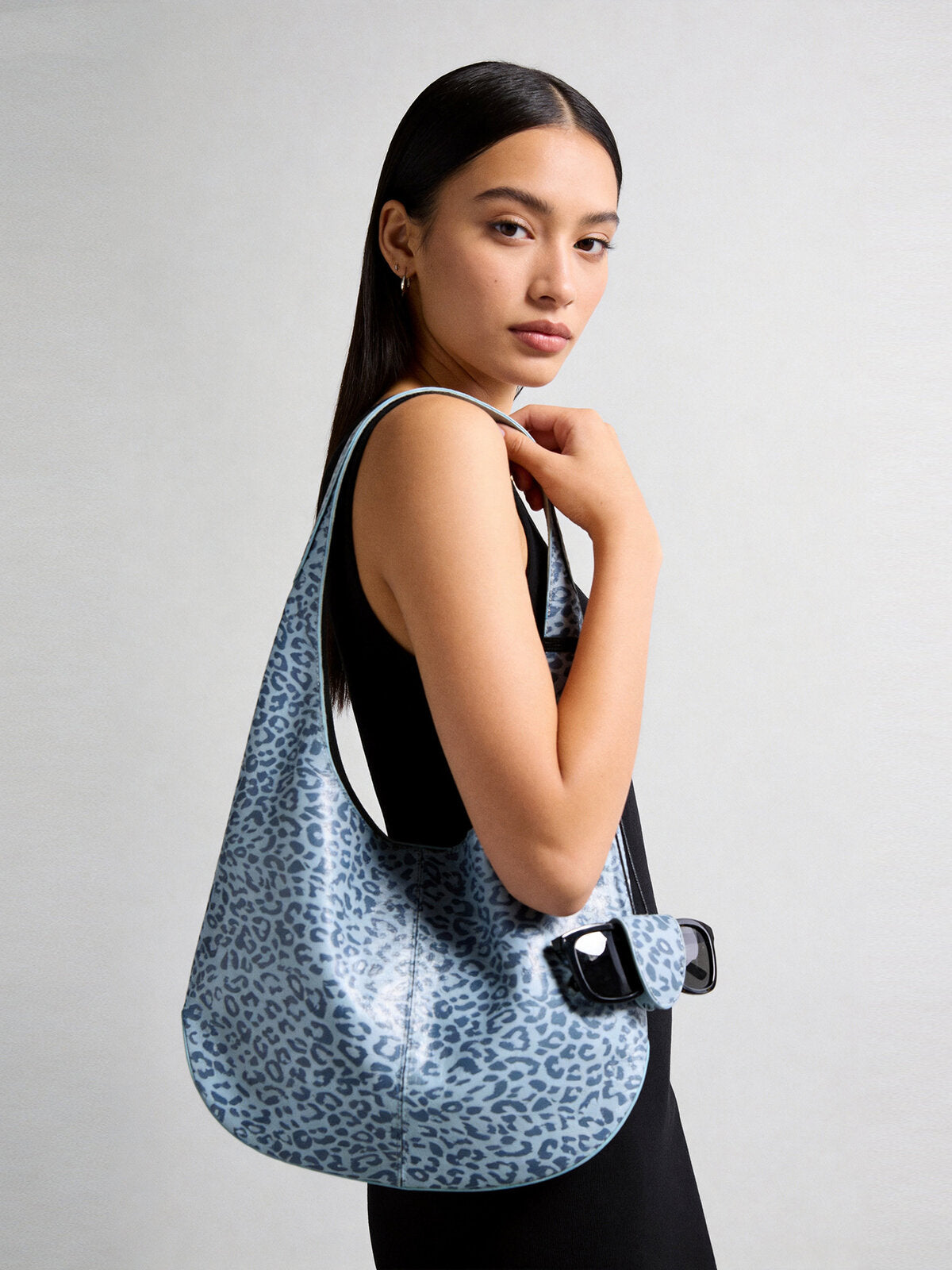 Leopard Print Soft Hobo Bag - Blue