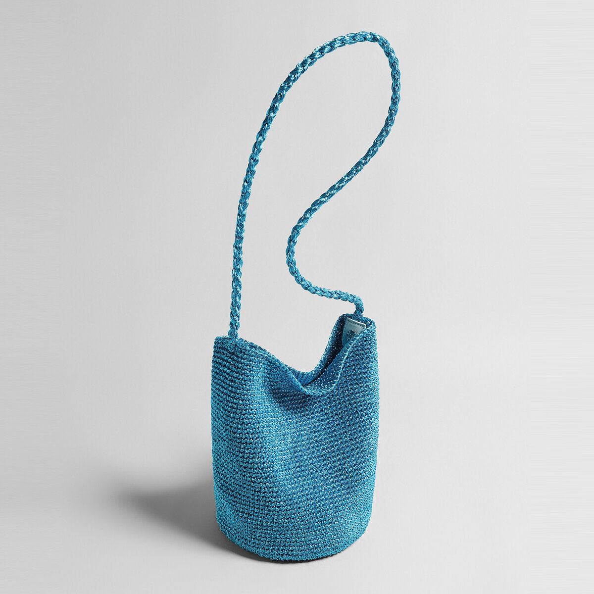 Metallic Crochet Bucket Crossbody - Blue