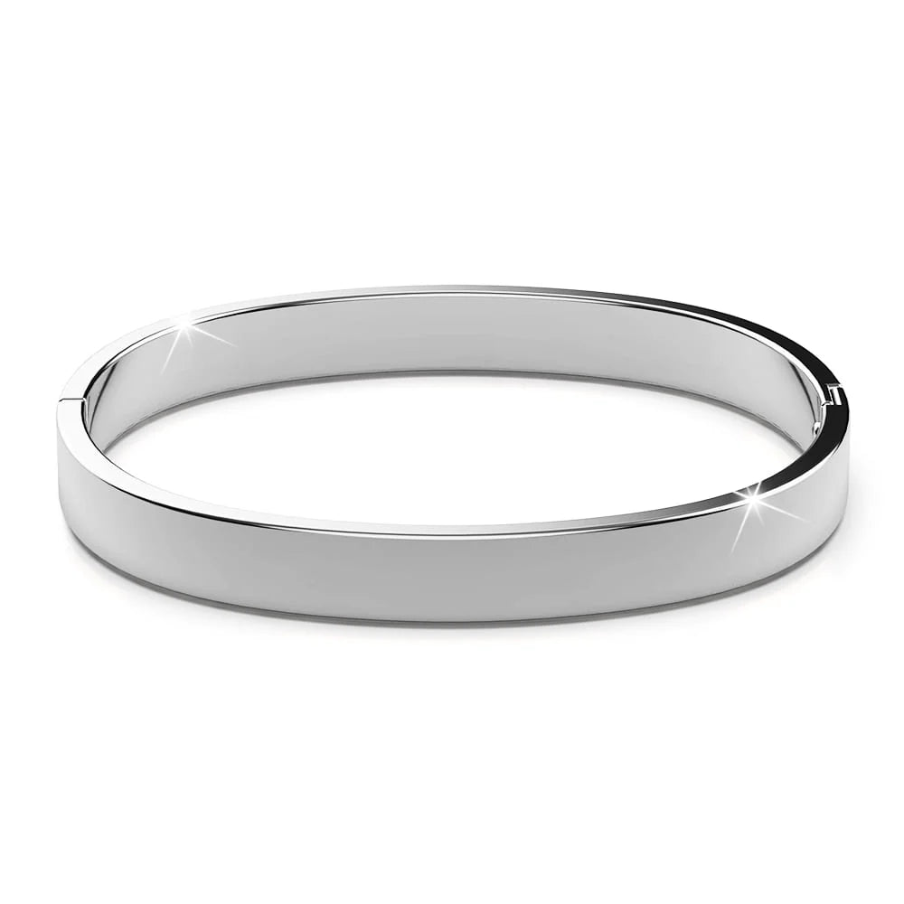 Bullion Gold Serena Solid Flat Hinged Bangle in Silver