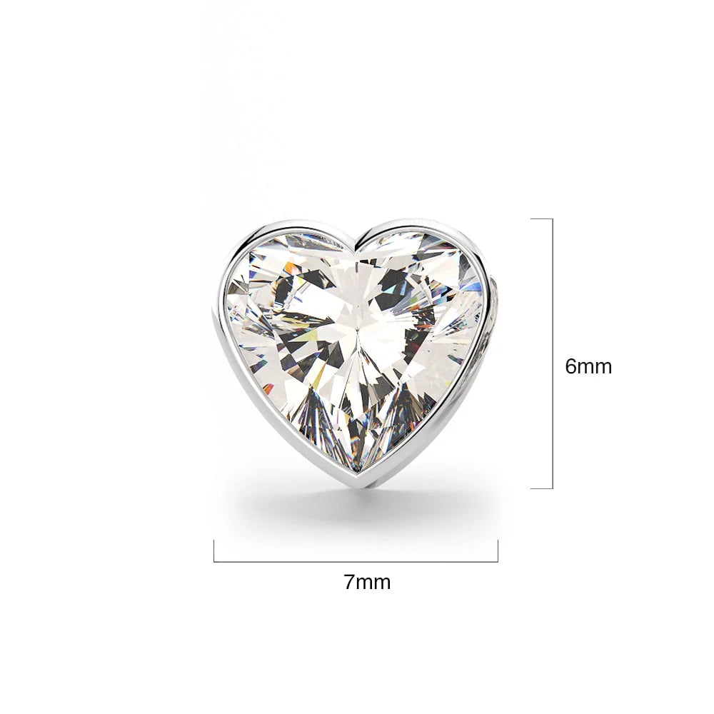 Solid 925 Sterling Silver Heart Bezel Studs Clear
