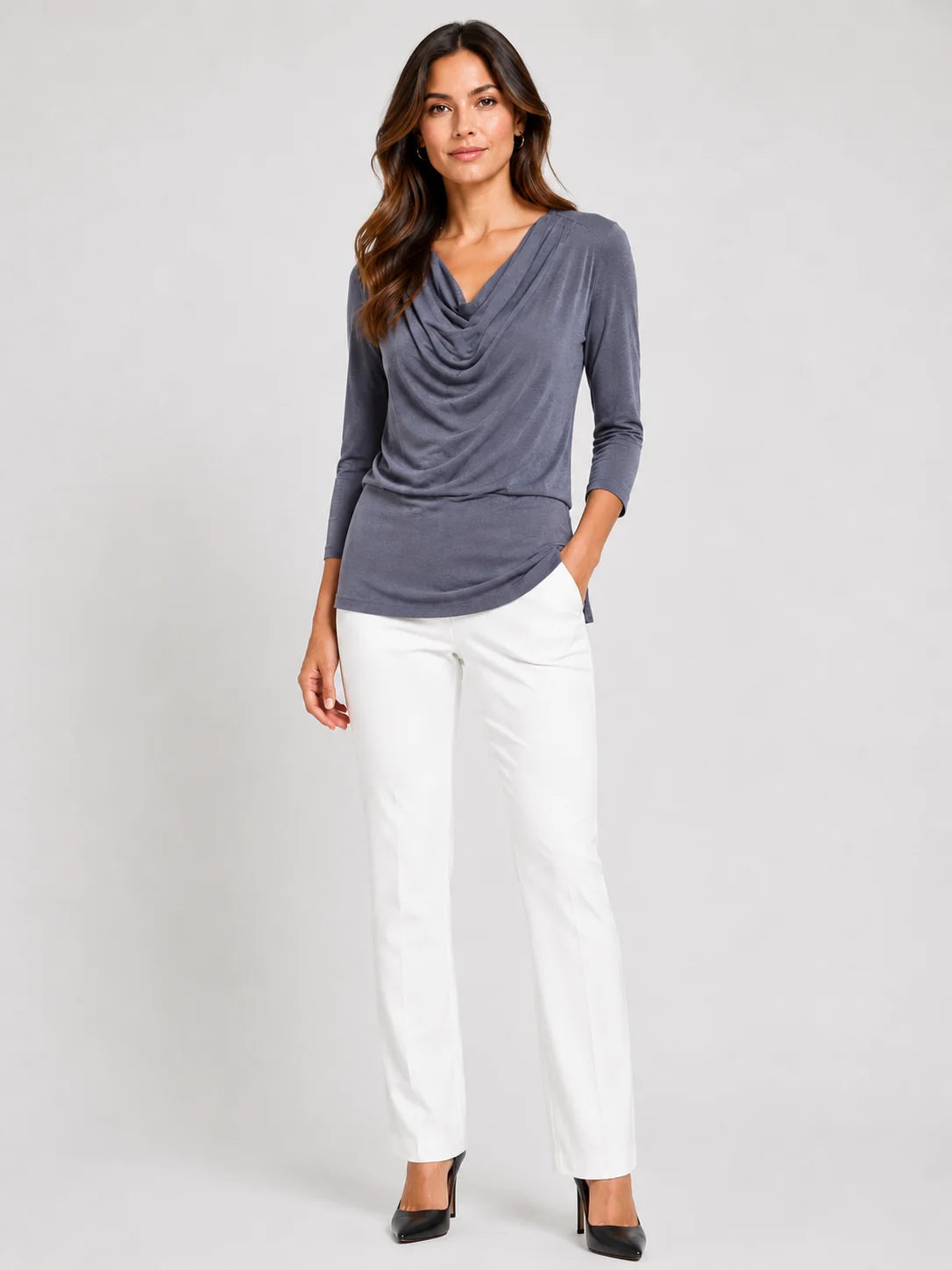 Worship Women's Cowl Neck Top - Charcoal