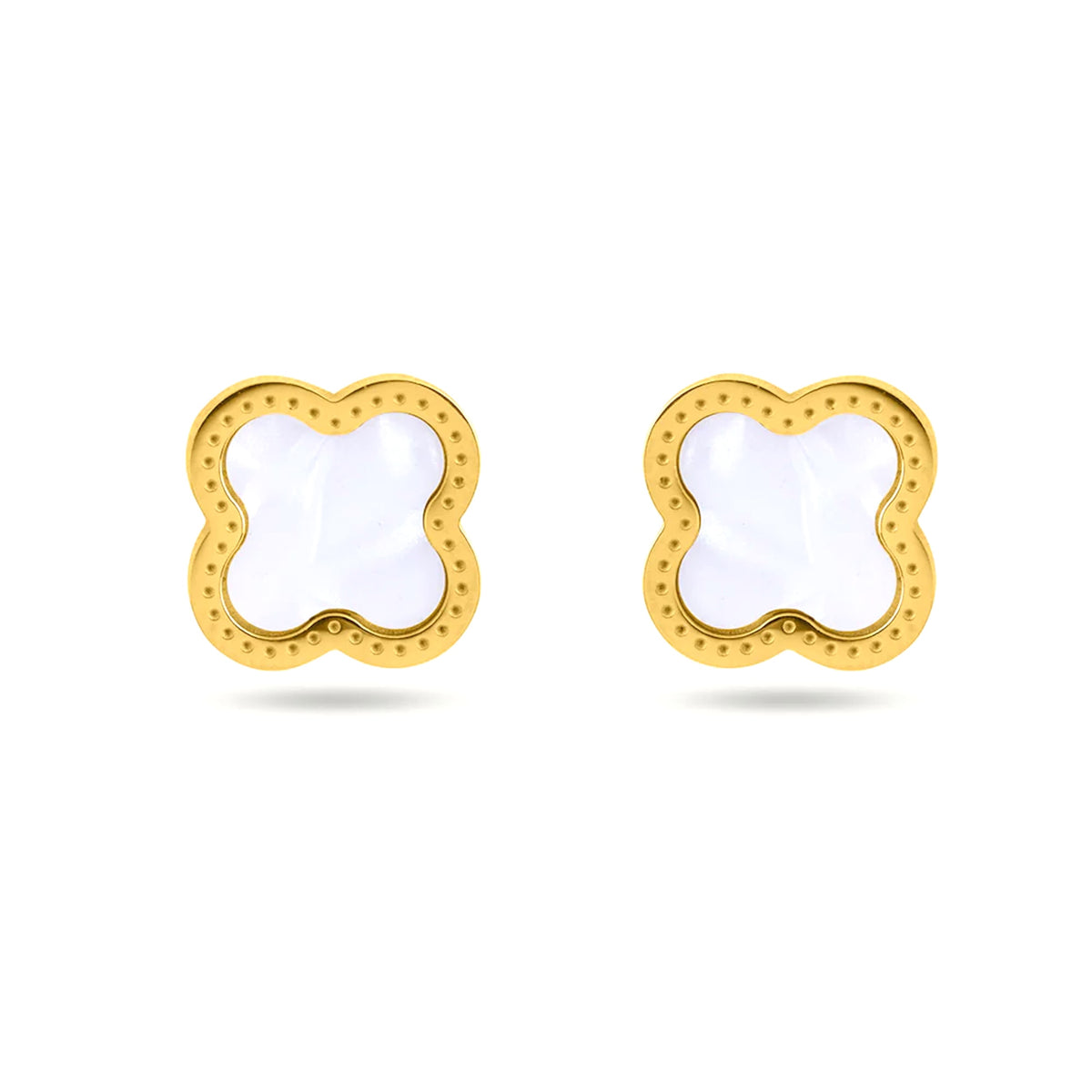 Liv Oliver 18K Gold White Motif Stud Earrings