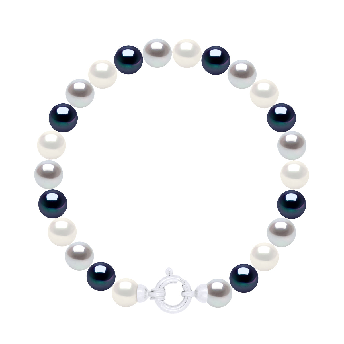 Bracelet Row of Real Cultured Freshwater Pearls Round 6-7 mm - Natural White + Pearl Grey + Black Tahiti - Longueur 42 cm
