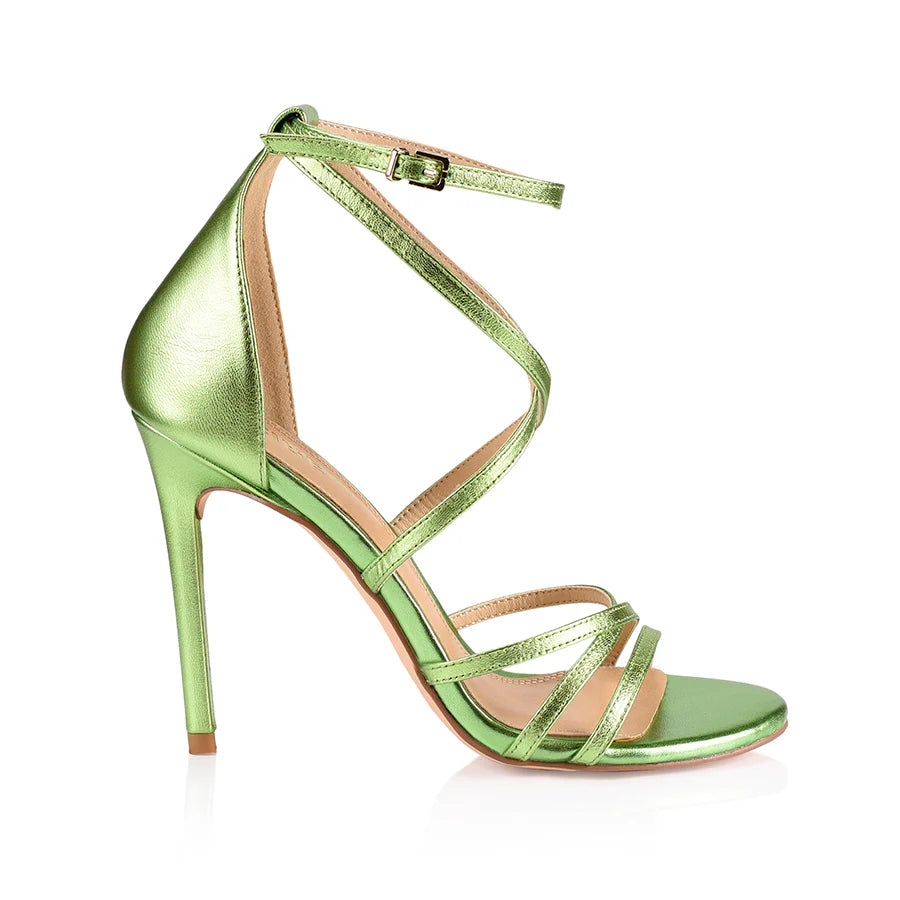 Siren Stiletto Heels - Lime Green Metallic Leather