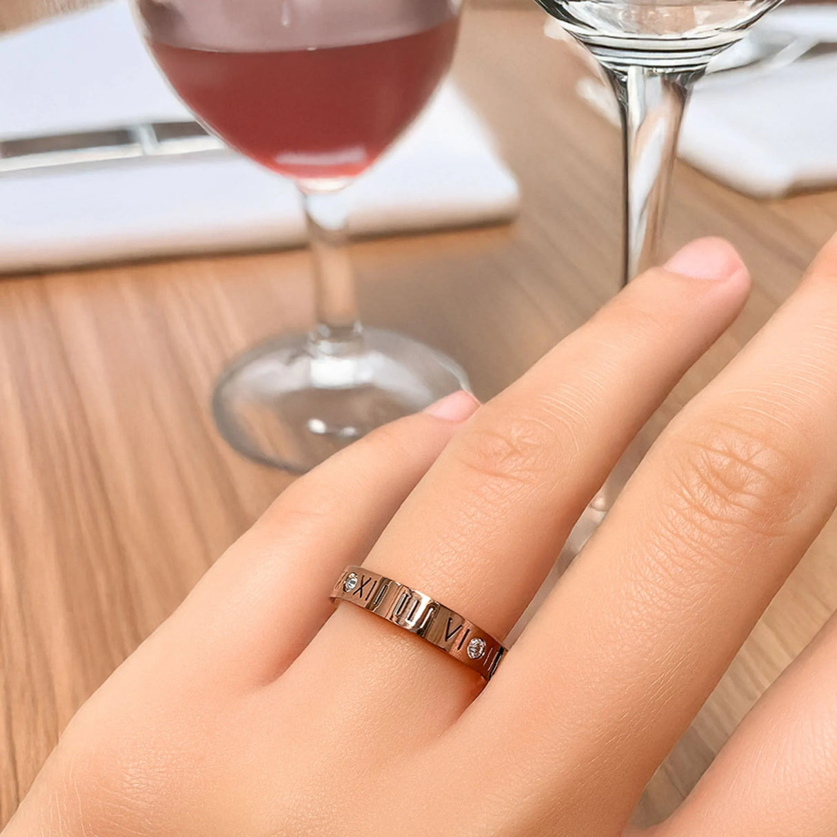 Bullion Gold Romanian Numeral Ring In Rose Gold