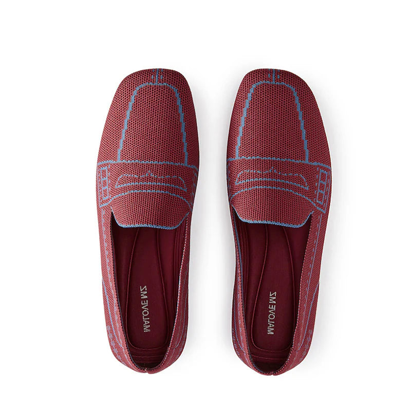 Comfortable Slip On Square Toe Loafers - Maroon