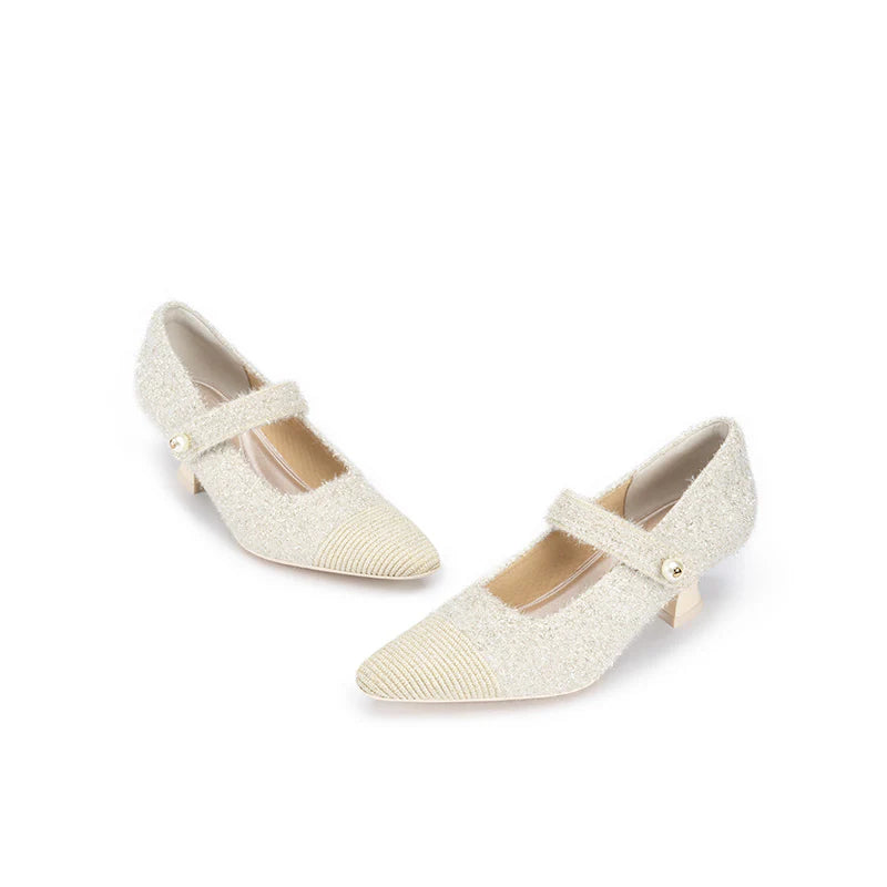 Vintage Pearl Strap Mary Jane Heels - Ivory