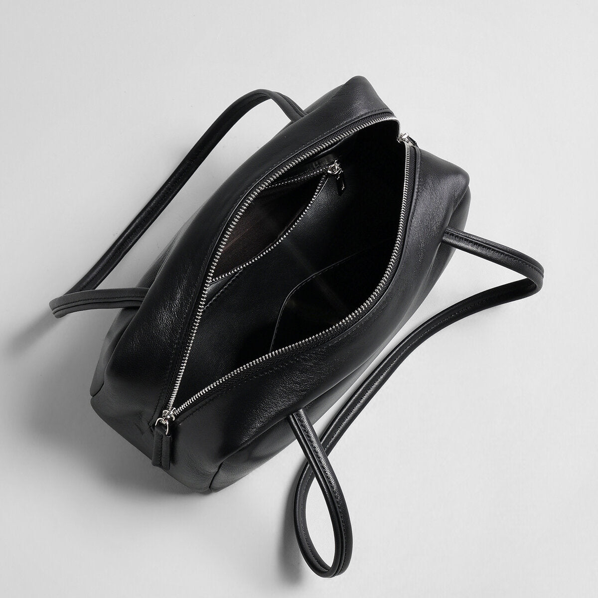 Soft Lambskin Leather Pillow Box Bag - Black