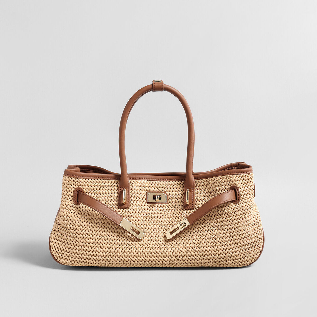 Handwoven Raffia Tote Bag - Brown
