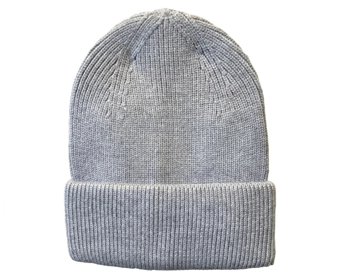 Cherry Red Cuff Beanie - Grey