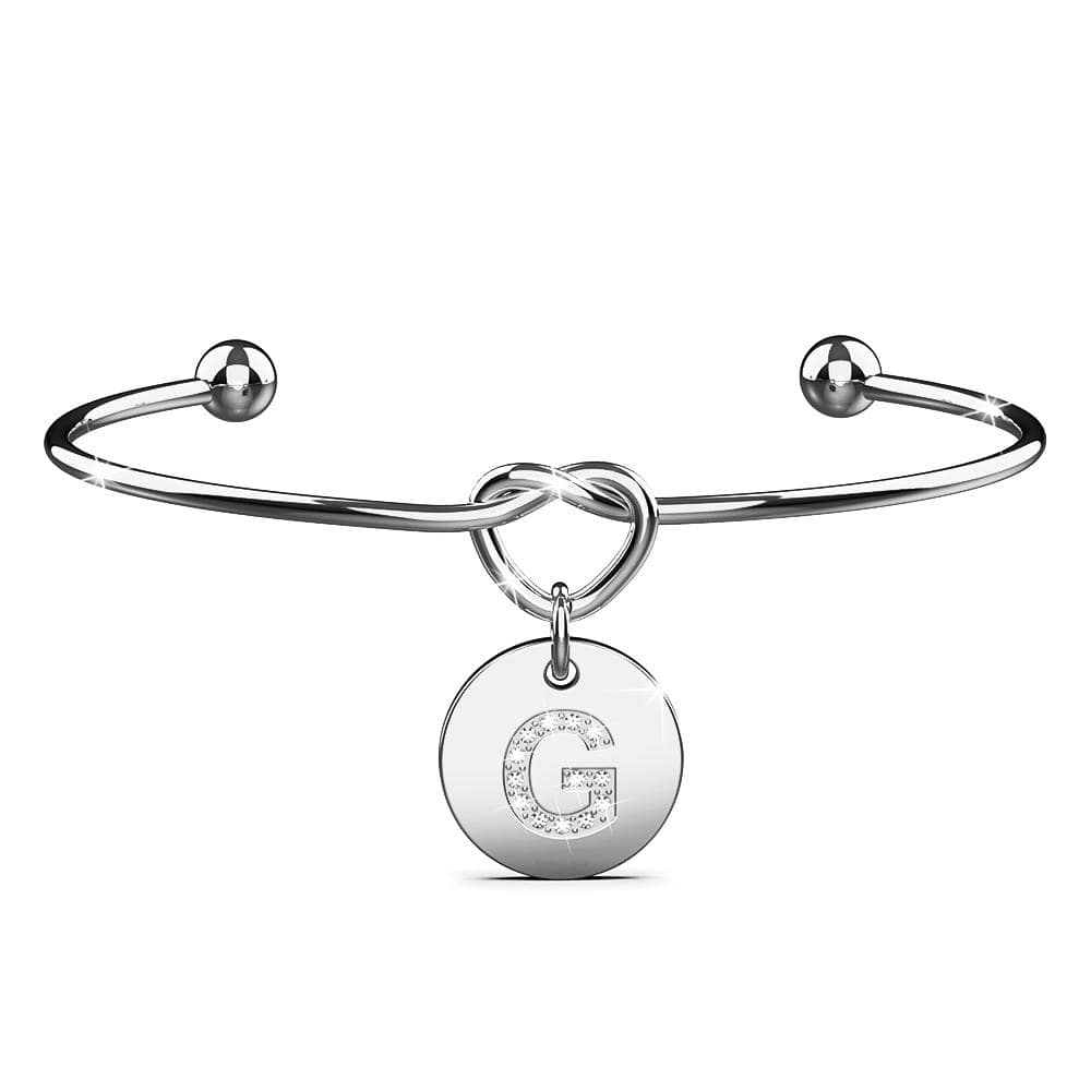 Bullion Gold Fancy Alphabet Letter Initial Bangle in White Gold