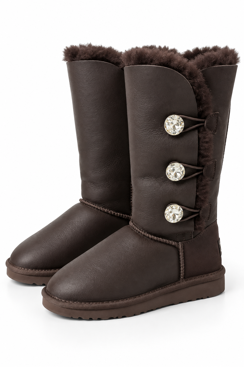 Australian Leather Ugg Swarovski Elements 3button - Chocolate Leather - AU6