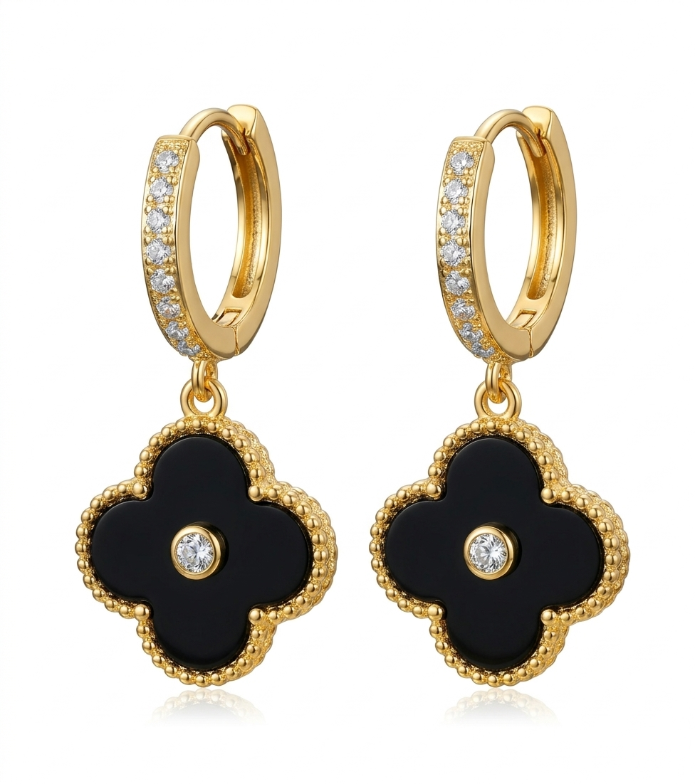 Liv Oliver 18K Gold Black Motif Drop Earrings