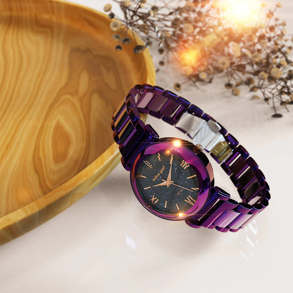Bullion Gold Bullion Gold Romish Watch Embellished with Glittering Crystals - Purple and Black