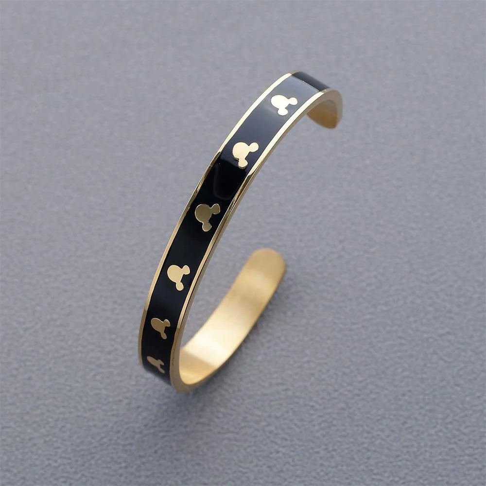 Bullion Gold Mickey Mini Enamel Cuff Bangle Black Gold