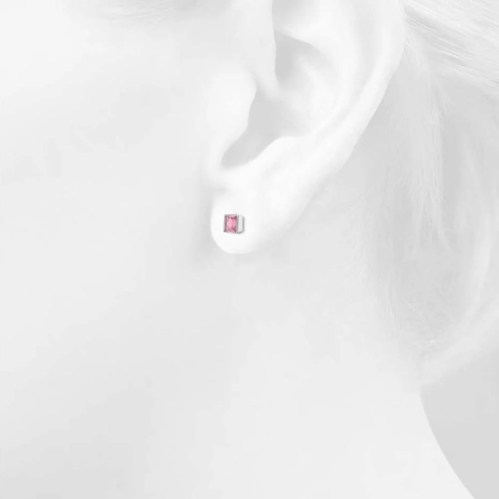 Solid 925 Sterling Silver Bezel Princess-Cut Studs Light Rose 6mm
