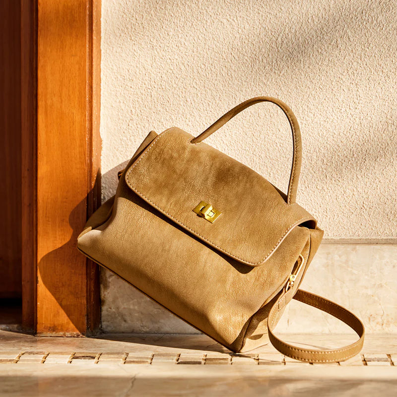 Nalandu Vintage Luxe Suede Satchel Bag - Camel