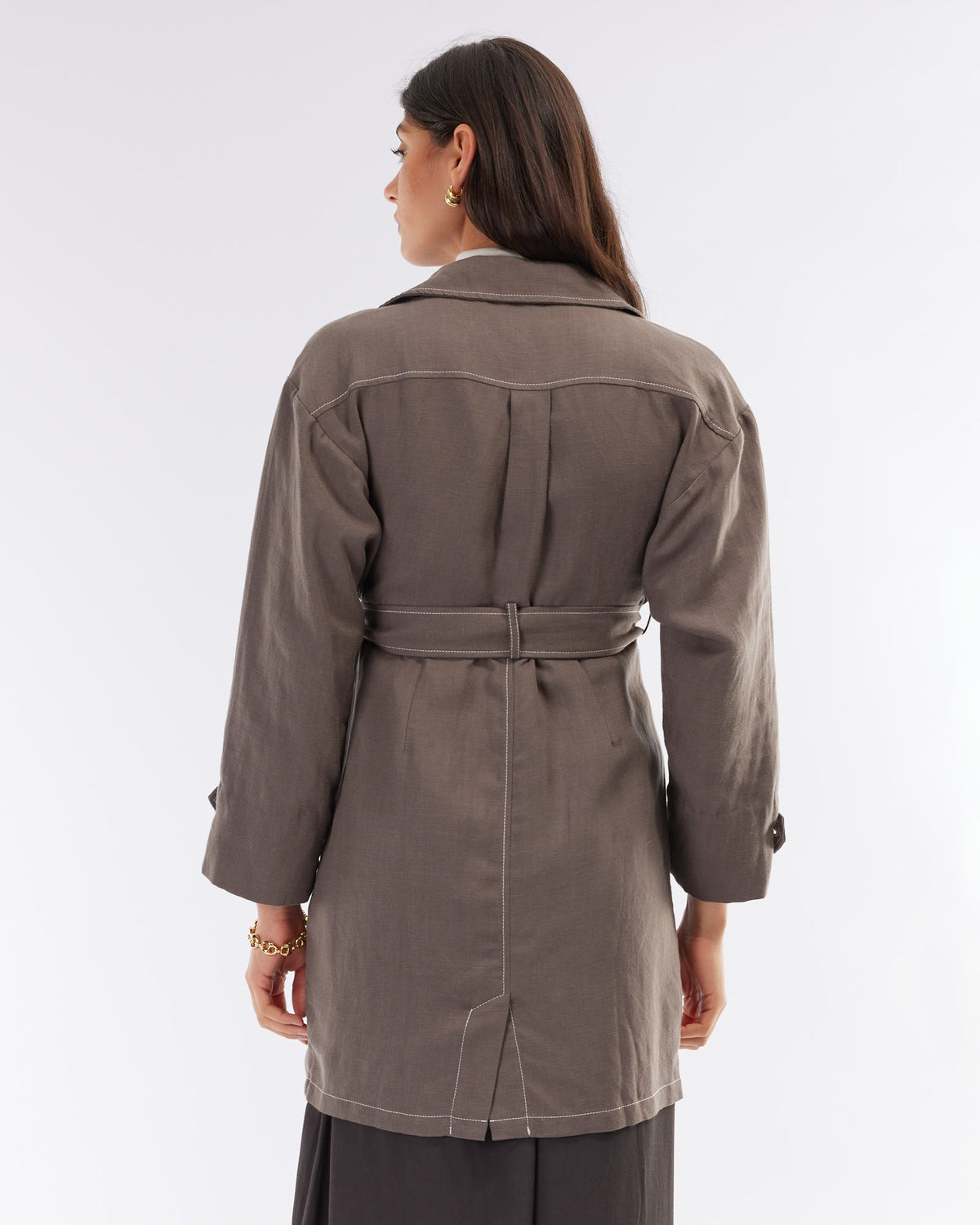 Amelius Elvie Linen Trench Jacket - Khaki