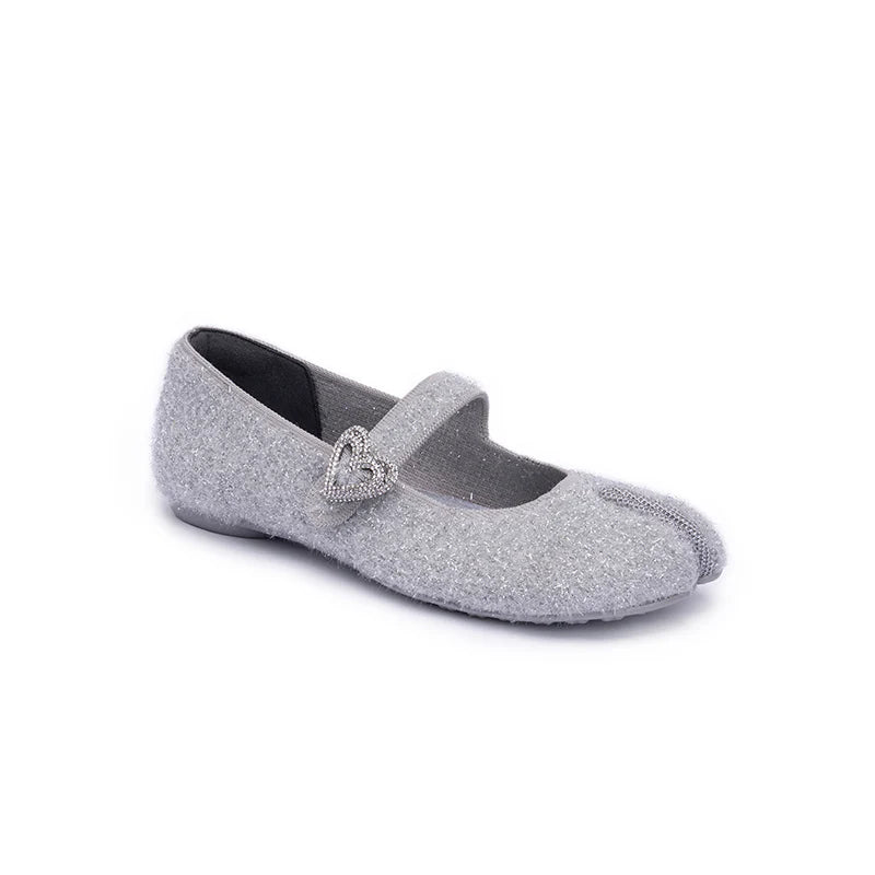 Oriental Split Toe Mary Jane Flats - Grey