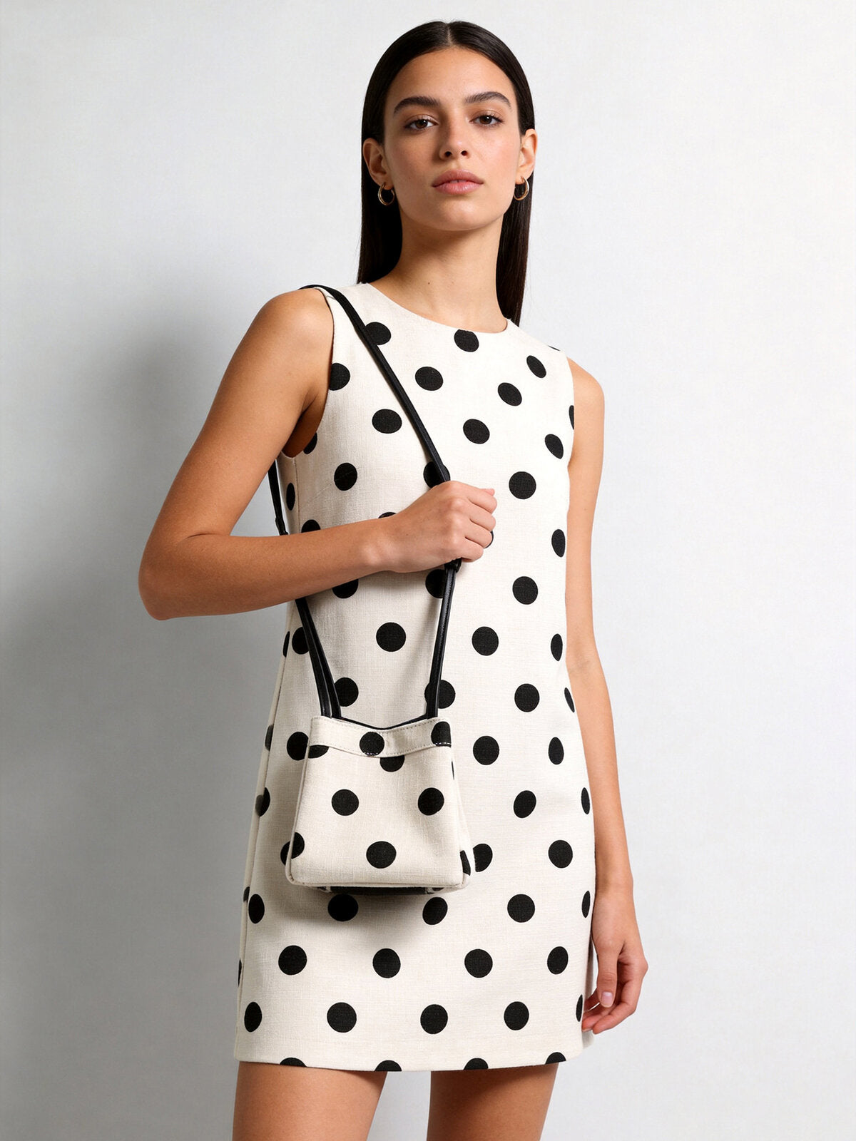 Polka Dot Canvas Mini Bucket Bag - Ivory