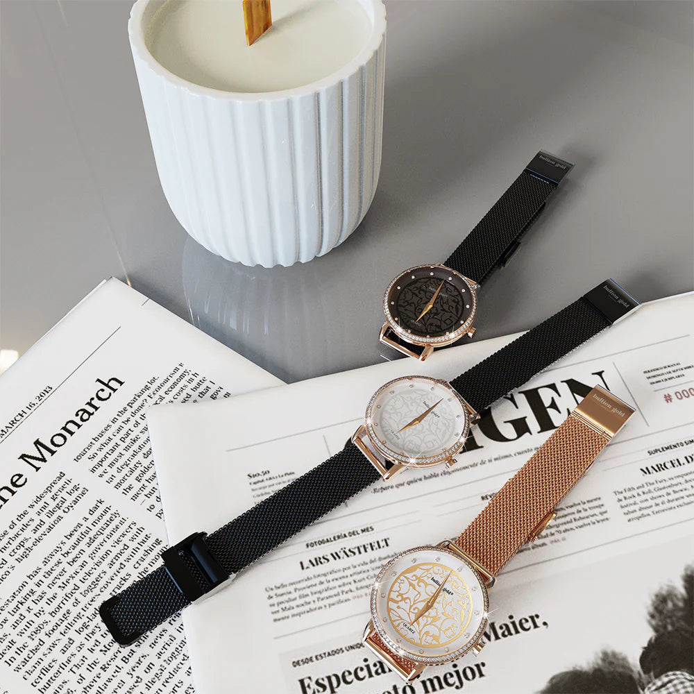 Bullion Gold Bullion Gold Elite Watch Embellished with Rhinestone - Rose Gold and Black