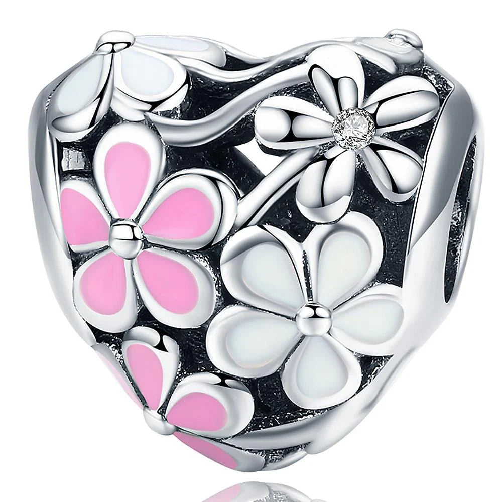 Solid 925 Sterling Silver Floria CZ Heart Charm