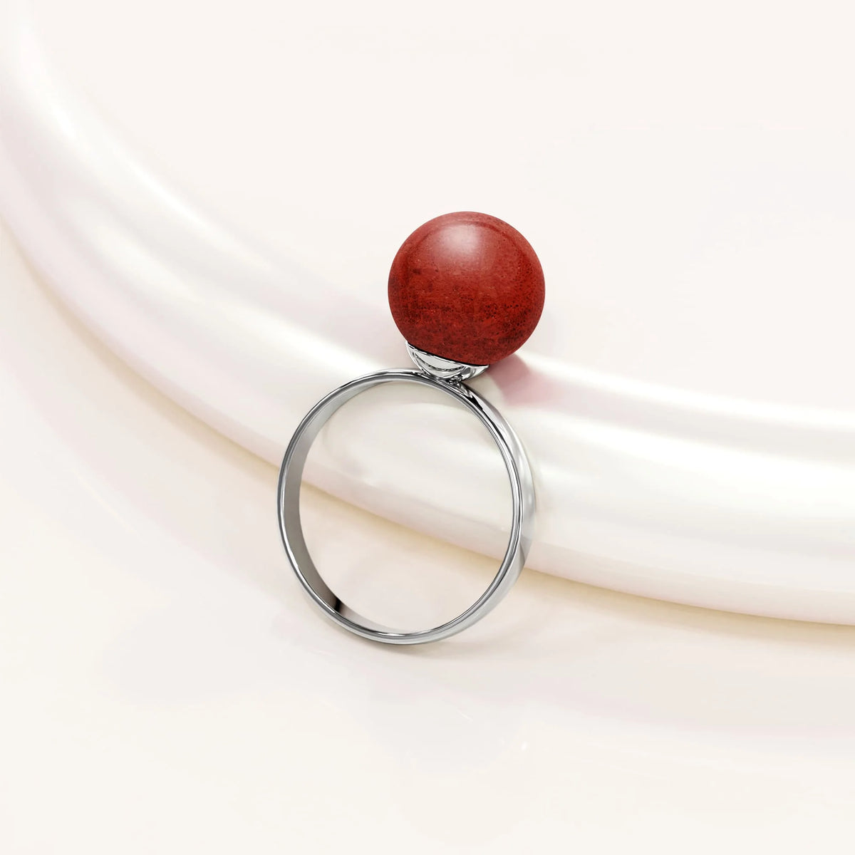 Solid 925 Sterling Silver Tint of Coral Red Ring