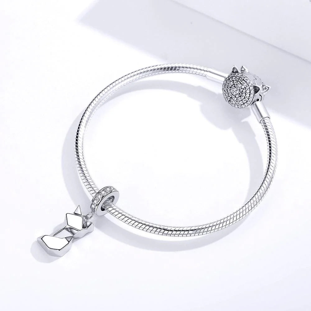 Solid 925 Sterling Silver Origami Cat Pandora Inspired Charm