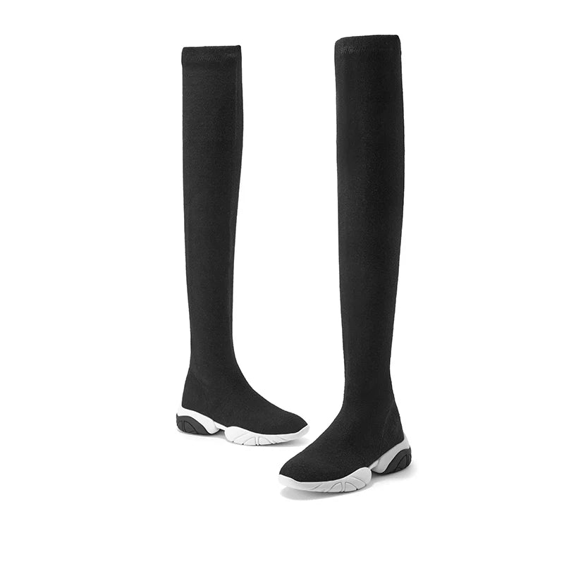Thermal Over-the-Knee Sneaker Boots - Black