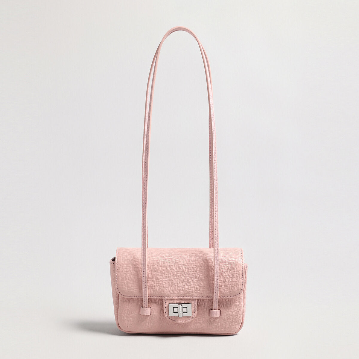 French Chic Pebbled Leather Baguette Bag - Pink
