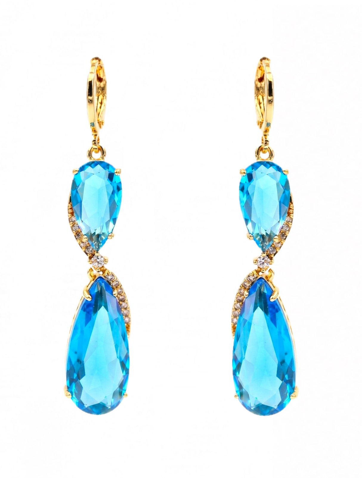 Liv Oliver 18K Gold London Blue Quartz Double Drop Earrings