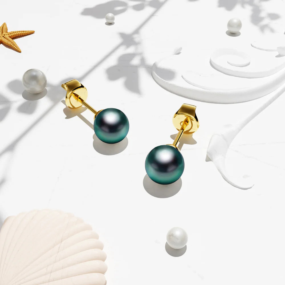 Krystal Couture Purity Pearl Stud Earrings Embellished with Swarovski Crystal Iridescent Tahitian Look Pearls