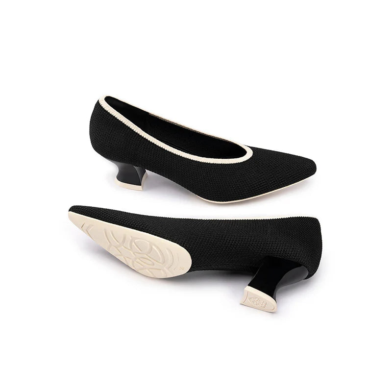 Modish Slip-On Block Heel Pumps - Black