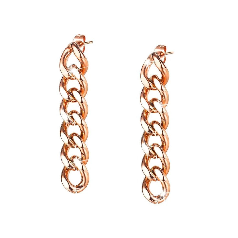 Bullion Gold Glam Chain Dangle Earrings in Rose Gold