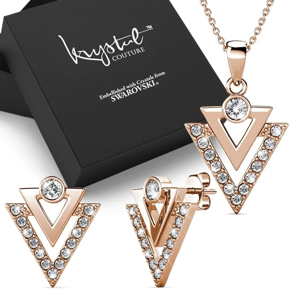 Boxed Trilateral Set Embellished with SWAROVSKI® Crystals In Rose Gold