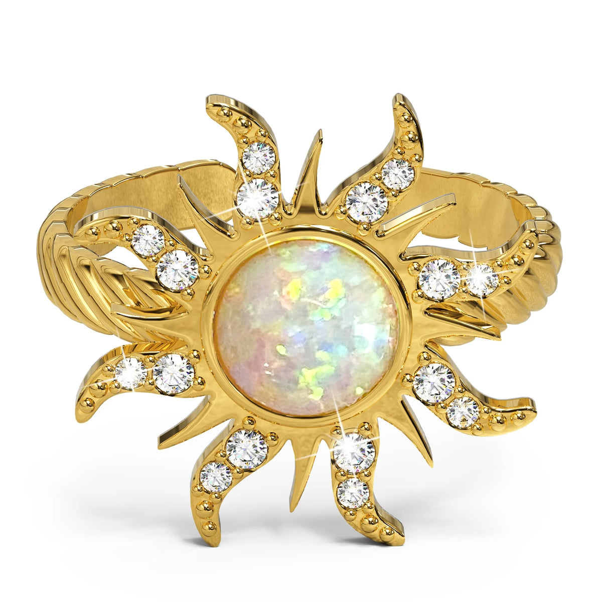 Bullion Gold Adjustable Celestial Opal Sun Ring