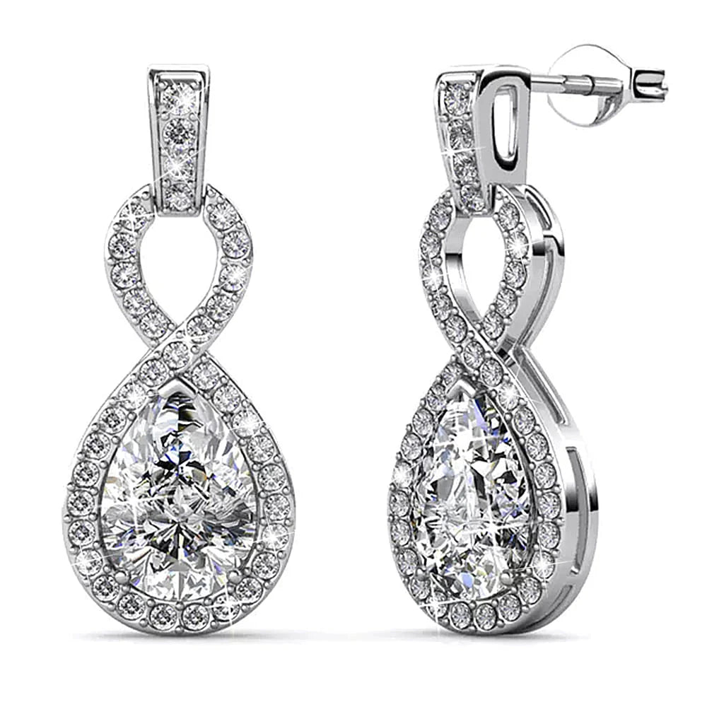 Krystal Couture White Gold Eternal Twist Drop Stud Earrings Embellished with SWAROVSKI Crystals