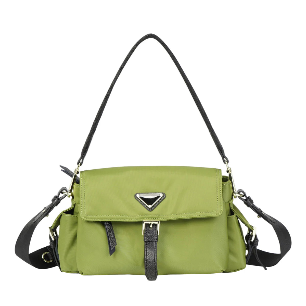 BAMEI Water-Resistant Ballistic Nylon Messenger Bag with Leather Buckle - Avocado