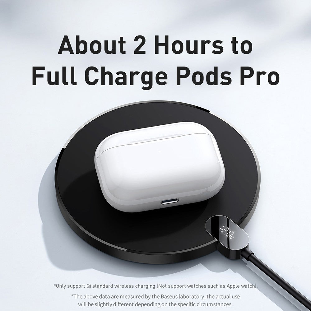 Baseus Digital LED 15W Fast Charging Wireless Phone Charge Pad Type-C USB - Black