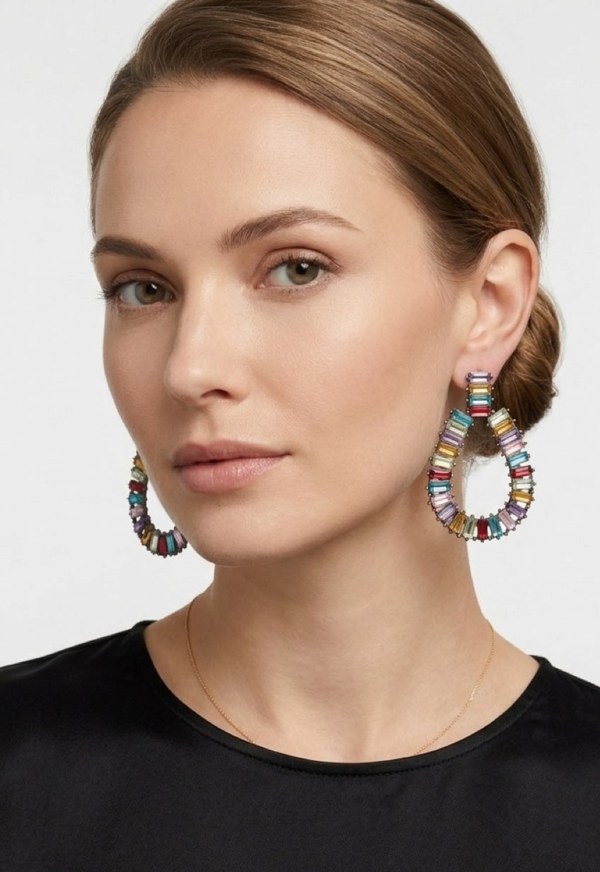 Liv Oliver 18K Gold Multi Color Baguette Pear Drop Earrings