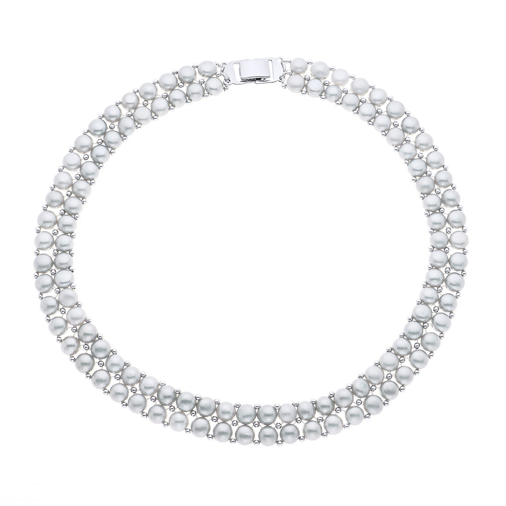 Necklace 2 Rows of Real Freshwater Pearls 4 mm - Grey "Pearl" - Longueur 42 cm