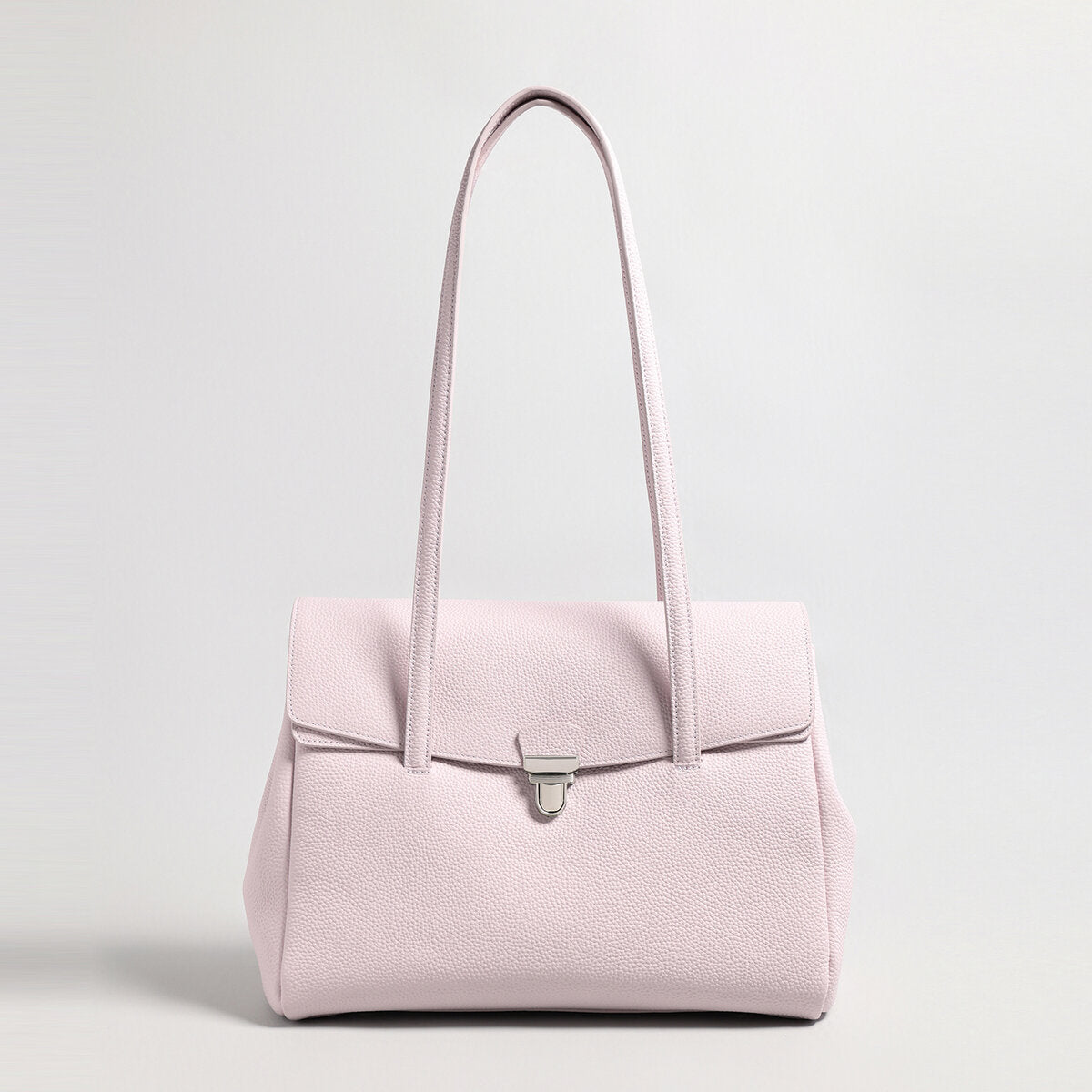 Pebbled Leather Turn-Lock Shoulder Tote Bag - Pink